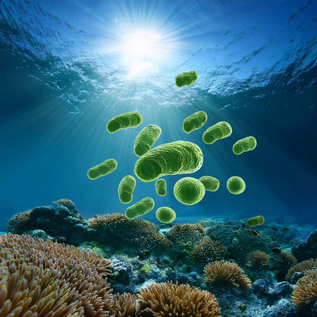 Phage-Infected Cyanobacteria floating on marine environment